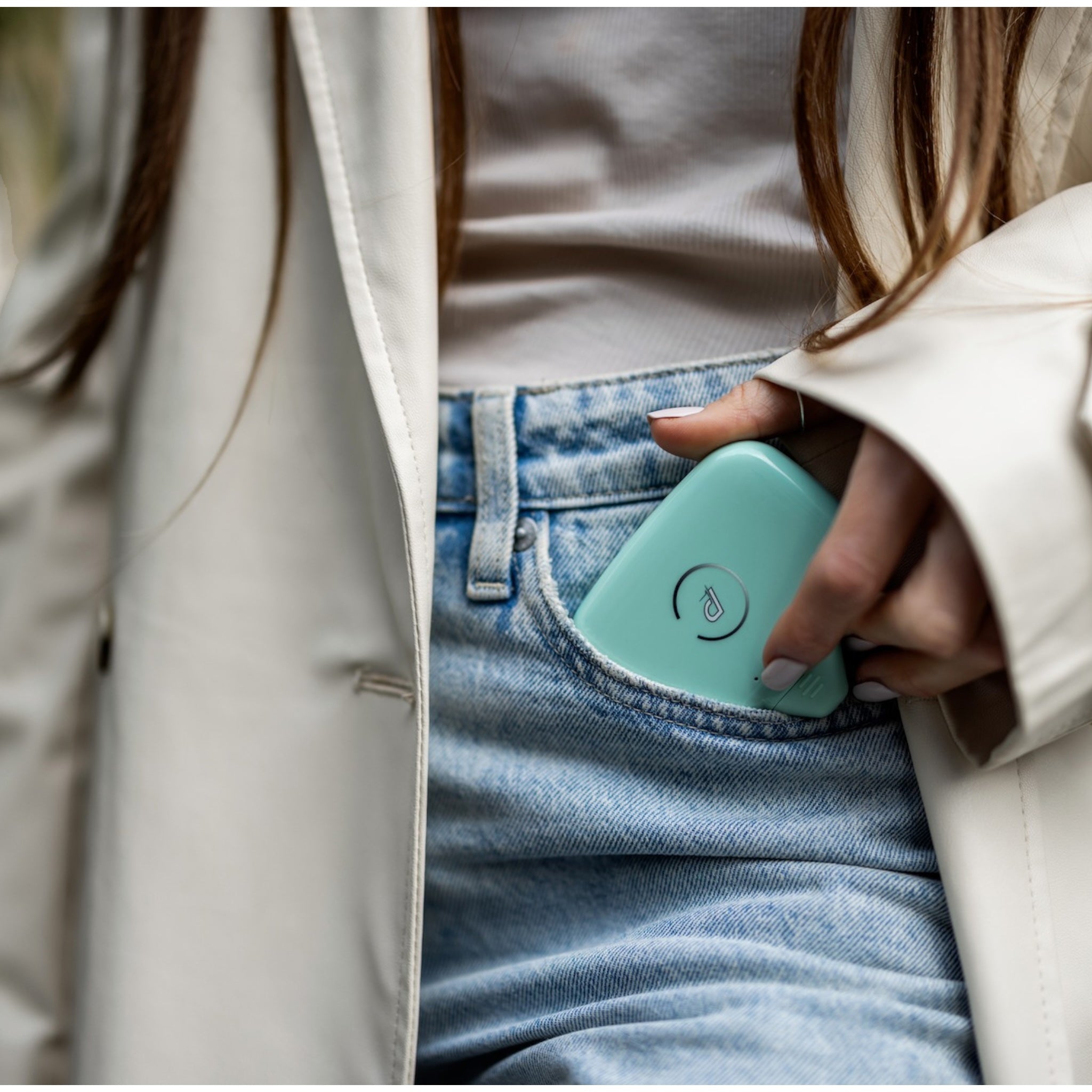 Gravity Portable Charger in Pocket Shown in Tahiti Teal